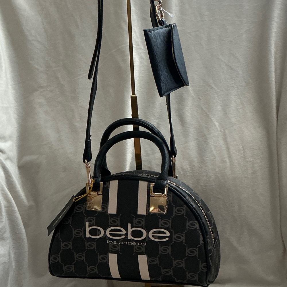 Bebe 2 In 1 Black and White Paisley Pu Dome Mini Satchel Bag with Mini Pouch - Picture 4 of 5